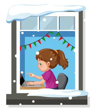 View through the window of a girl doing homework Ilustración de archivo