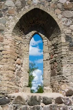 A view through a window of an old castle at Sigulda, Latvia. Stock Photos