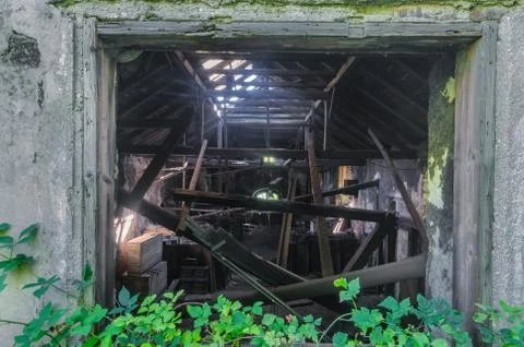 View through a window in an old foundry Stock Photos