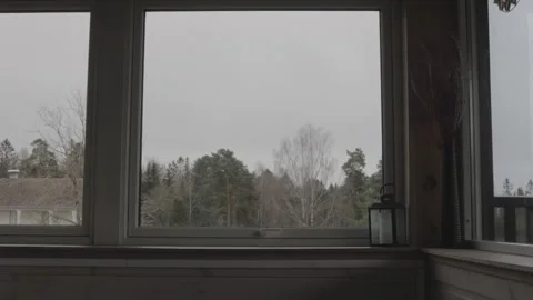 View Through Window Overlooking Winter Woods in Ekebergparken Oslo Stock Footage 340960745