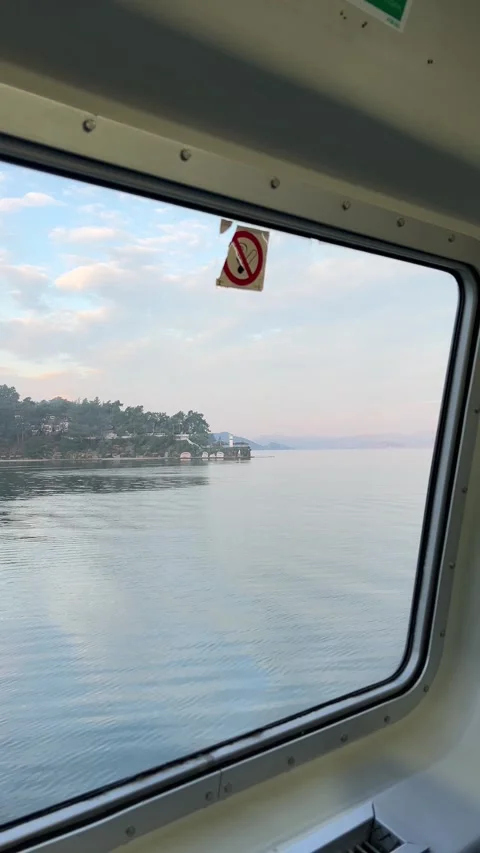 View through the window of the river tram that moves on the water Stock Footage 262535394