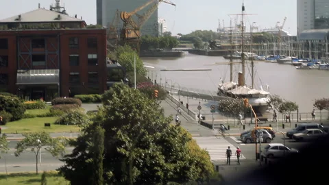 View Through Window Slit of Historic Frigate Ship Moored in Buenos Aires - 4K Stock Footage 340634965