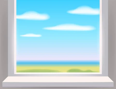 View through window view on landscape, spring. Vector illustration template Stock Illustration