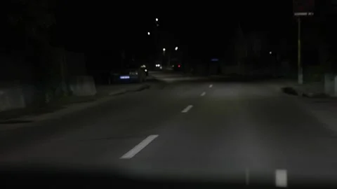 View Through Windshield Driving European Roads At Night Stock-Footage 267437009