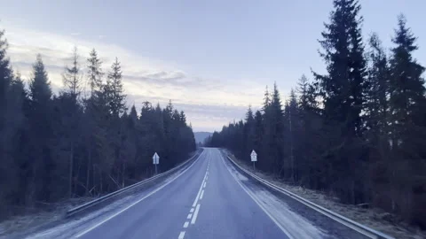 View through the windshield of driving truck along the forest country road with 스톡 동영상 318220353