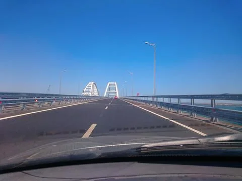 View through the windshield of a moving car Stock Photos