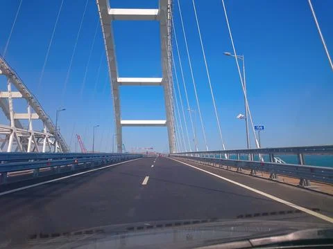 View through the windshield of a moving car Stock Photos