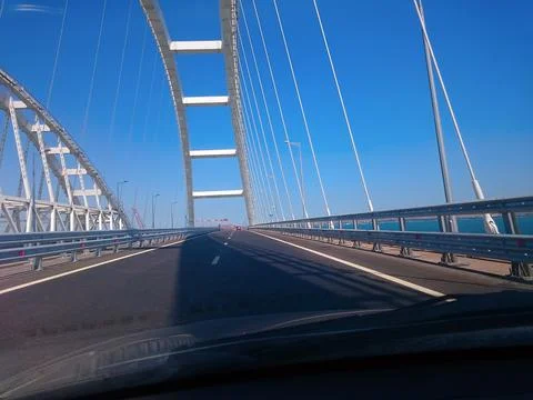 View through the windshield of a moving car Stock Photos