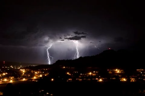View of a thunderstorm beating in the evening Stock Photos