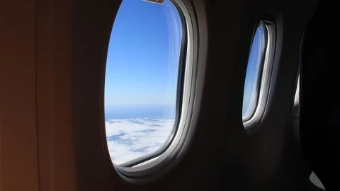 View from the THY plane windows plane flying above the blue sky in a sunny day Stock Footage 145203977