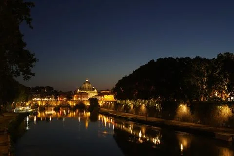 View on Tiber and St Peter Basilica in Vatican Stock Photos