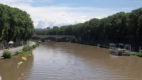 View of the Tiber River from the Ponte Sant'Angelo Stock Footage 243971612