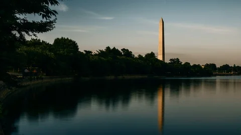 A view of the Tidal Basin and Washington Monument. Stock Footage 118830913