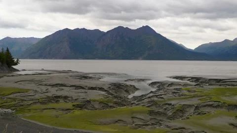 View of tidal flats at Turnagain Arm near the village of Hope, Alaska. Stock Footage 153162015