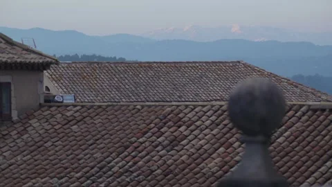 View of the tiled rooftops of the old medieval town in the early morning. The Stock Footage 185533166