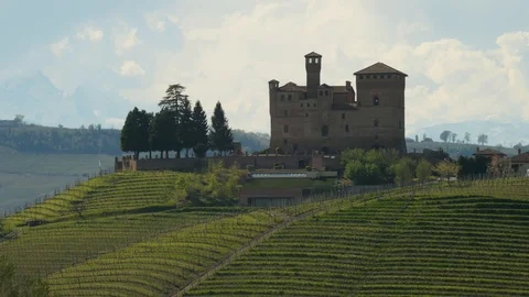 View of Time Lapse On the Castle of Grinzane Cavour and the vineyards Stock Footage 106193255