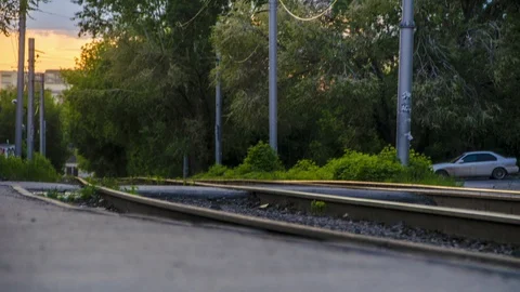 View timelapse, landscape on the tram rails Stock-Footage 129501850