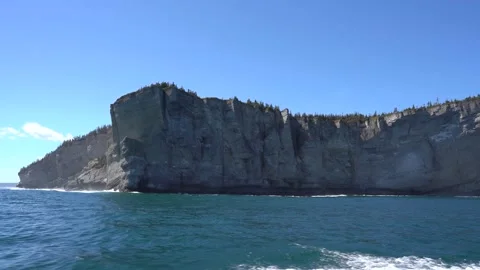 View of the tip of Cap Gaspe from moving boat Stock Footage 143208292
