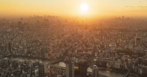 View of Tokyo city from Tokyo Skytree during sunset Stock Footage 288642953
