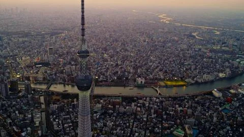 A view of Tokyo from a height in the evening Stock Photos