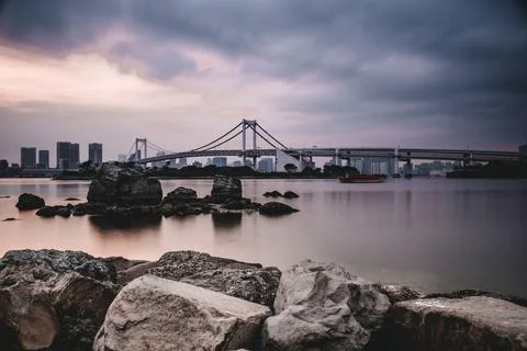 View of Tokyo Rainbow bridge at Sunset Stock Photos