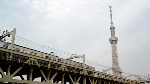 View of Tokyo Skytree from Sumida river Stock Footage 37691173