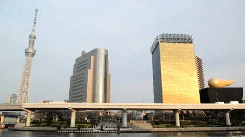 View of Tokyo Skytree from Sumida river Stock Footage 37691246
