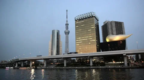 View of Tokyo Skytree from Sumida river Stock Footage 37691449
