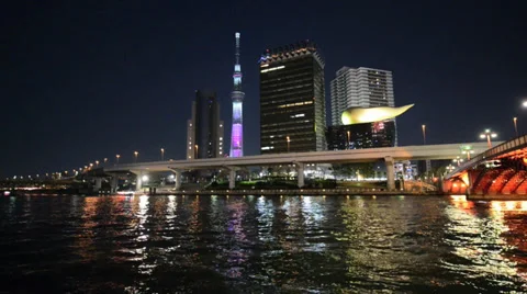 View of Tokyo Skytree from Sumida river Stock Footage 37691587