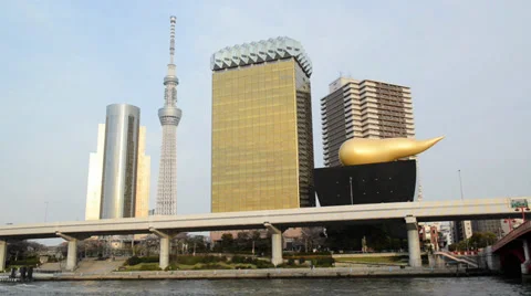 View of Tokyo Skytree from Sumida river on April 7, 2014 Stock Footage 39154134