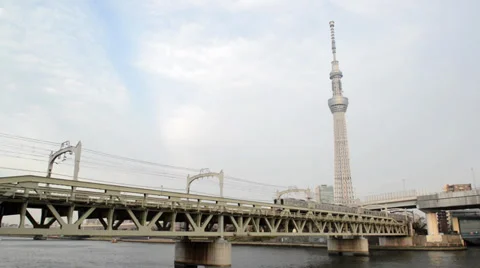 View of Tokyo Skytree from Sumida river on April 7, 2014 Video stock 39154384