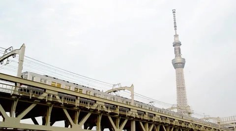 View of Tokyo Skytree from Sumida river on April 7, 2014 Video stock 39154539