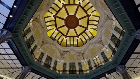 View of Tokyo Station's beautifully designed ceiling with intricate patterns and Stock Footage 302644536