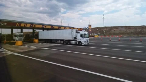 View of the toll booth on Castello Branco Highway, SP-280 Stock Footage 252848378