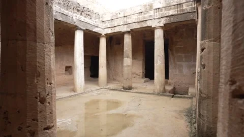 View of Tomb 3 interior at Archaeological Site of the Tombs of the Kings on a Stock Footage 341875626