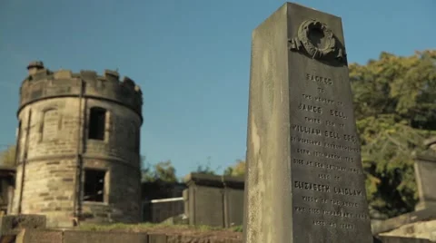 View of tombstone in graveyard, Edinburgh Stock Footage 65874003