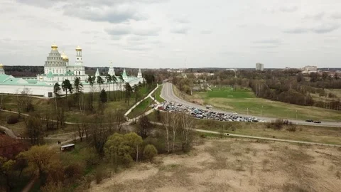 View from the top above the highway on the background of an Orthodox church Stock Footage 305567973