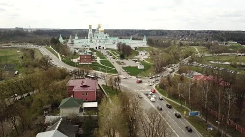 View from the top above the highway on the background of an Orthodox church Stock Footage 305568085