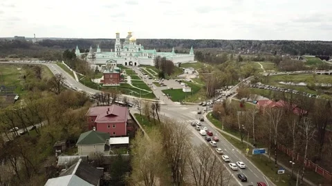 View from the top above the highway on the background of an Orthodox church Stock Footage 305568161
