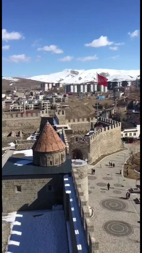 View from the top of an ancient fortress wall overlooking the city, with the Stock Footage 333376755