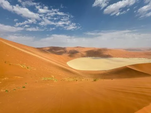 View from the top of Big Daddy, The tallest dune in Sossusvlei, Namib Naukluf Stock Photos