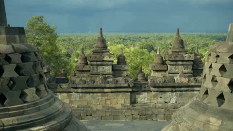 View from the top of Borobudur temple Stock Footage 97687031