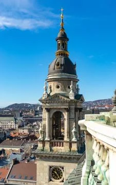 View from top on Budapest. Tower with clocks. Stock Photos
