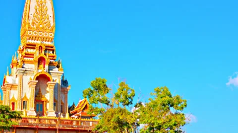 View on top of a buddhist temple on the blue sky background Video stock 38289617