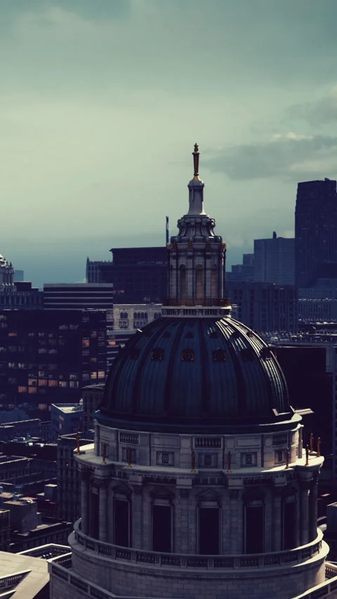View from the top of a building in a city center with skyline in the background Stock Footage 340637533