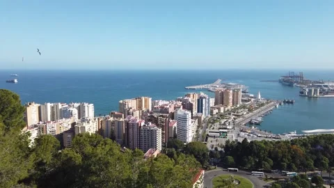 The view from the top, the camera moves and captures the sea and the coast of Ma Stock Footage 143615399