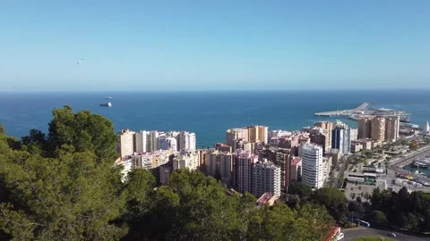 The view from the top, the camera moves and captures the sea and the coast of Ma Stock Footage 143615409