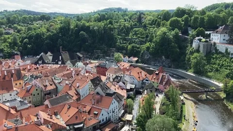 View from Top of Cesky Krumlov Castle Tower Video stock 221553471