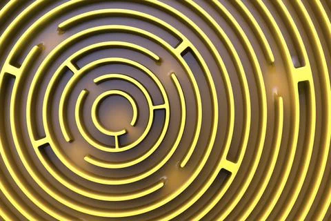 View from the top of the circular labyrinth. Yellow theme. Stock Illustration
