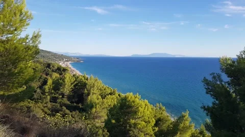 View from the top of the cliff on the endless blue ocean Stock Footage 223155521